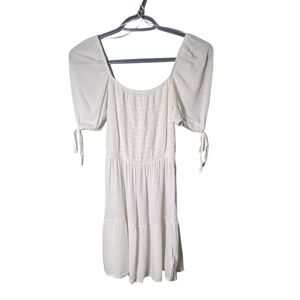 Bluenotes White Puff Sleeve Mini Dress Smocked Size Small